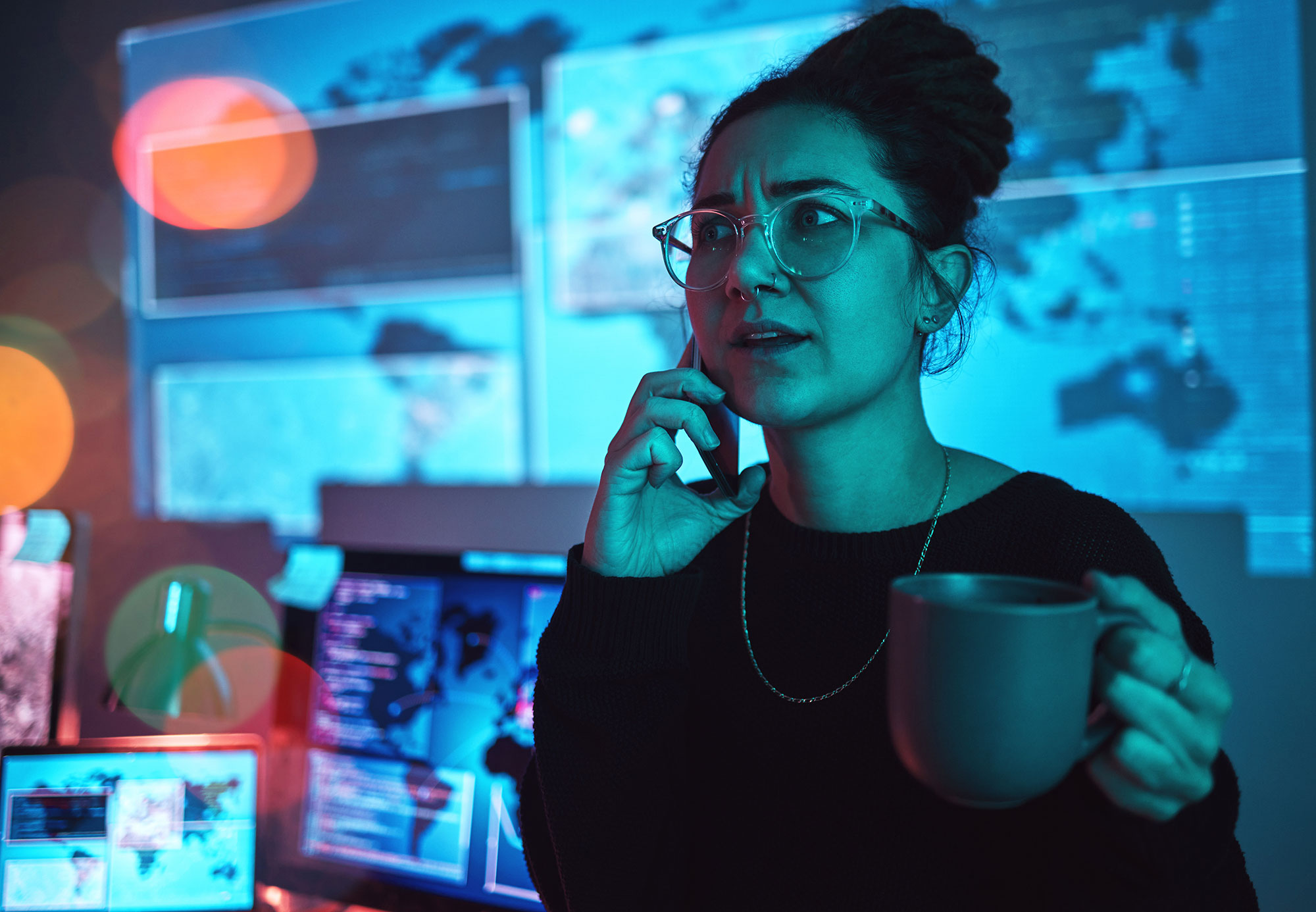 Business owner looking concerned while looking at network
